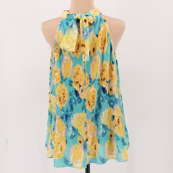 Keren Hart Pleated Halter Neck Floral Top Womens Resort Vacation Sumer Size L - Picture 2 of 9